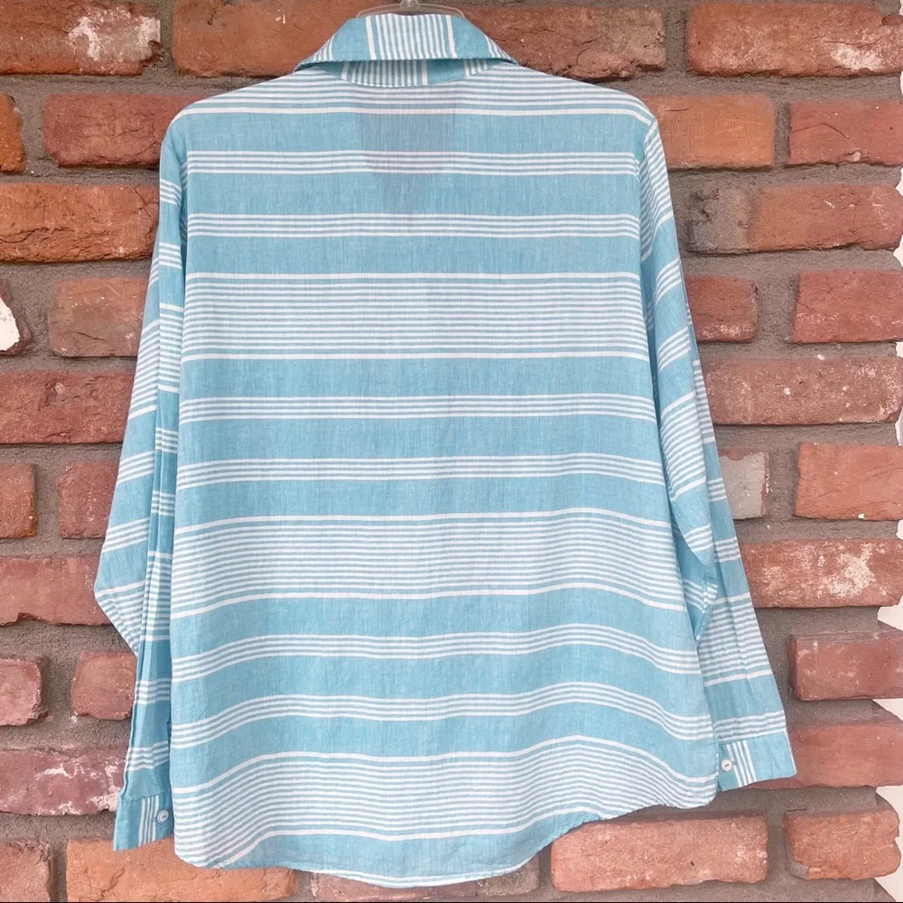 Lightweight Cotton Lili’s Closet Striped Button Down Shirt Top Size Large - Picture 6 of 9